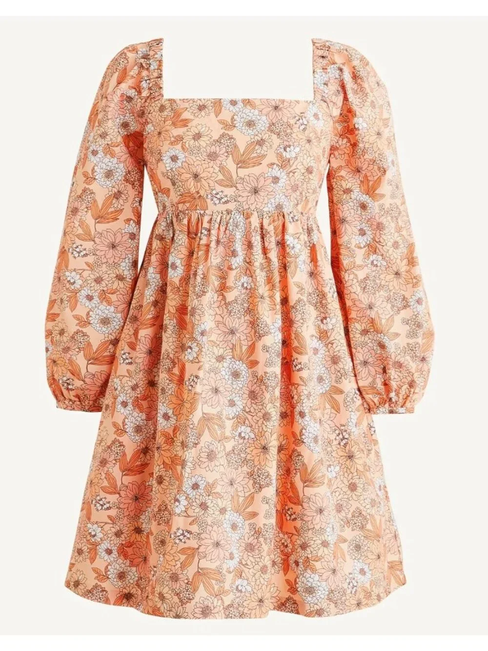J.CREW Peach Zinnia Floral Print Squareneck Cotton Poplin Women's Dress Medium